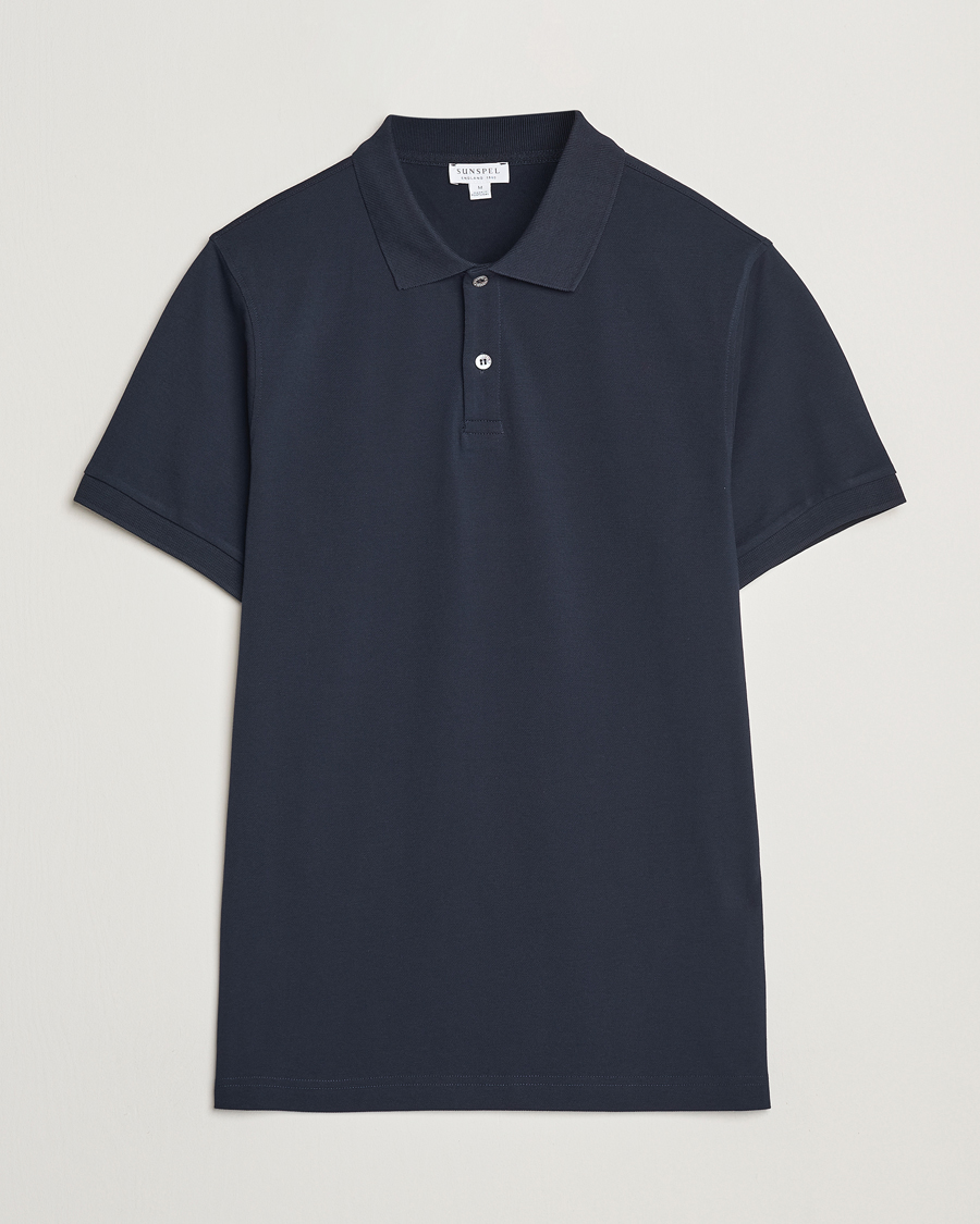 Homme | Polos | Sunspel | Supima Cotton Short Sleeve Pique Polo Midnight Navy