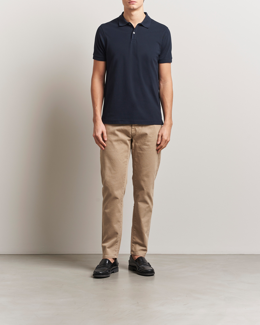 Homme | Polos | Sunspel | Supima Cotton Short Sleeve Pique Polo Midnight Navy
