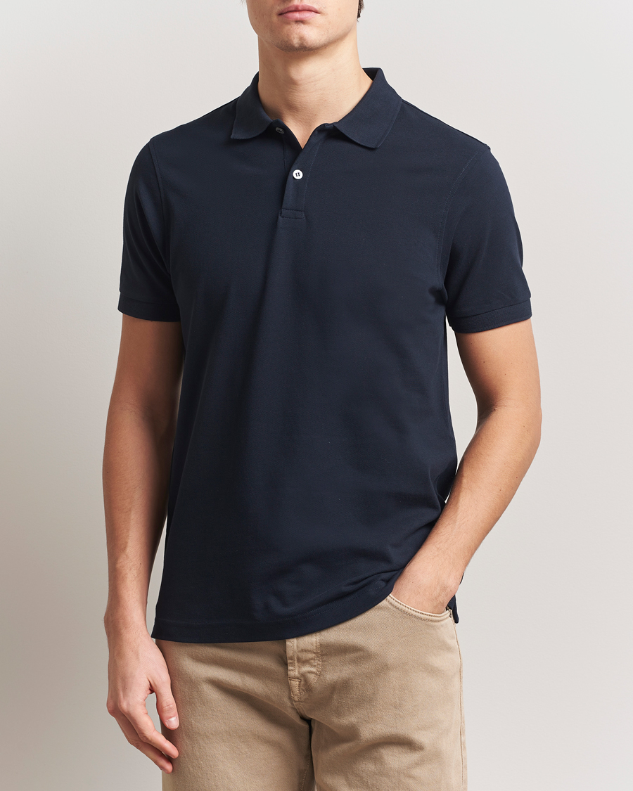 Homme | Polos | Sunspel | Supima Cotton Short Sleeve Pique Polo Midnight Navy