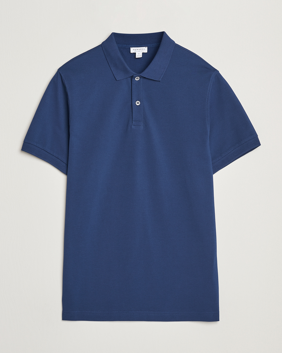 Homme | Polos | Sunspel | Supima Cotton Short Sleeve Pique Polo Ink Blue