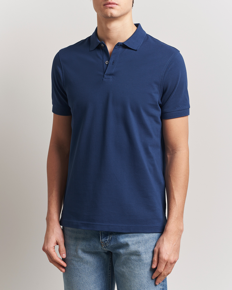 Homme | Polos | Sunspel | Supima Cotton Short Sleeve Pique Polo Ink Blue