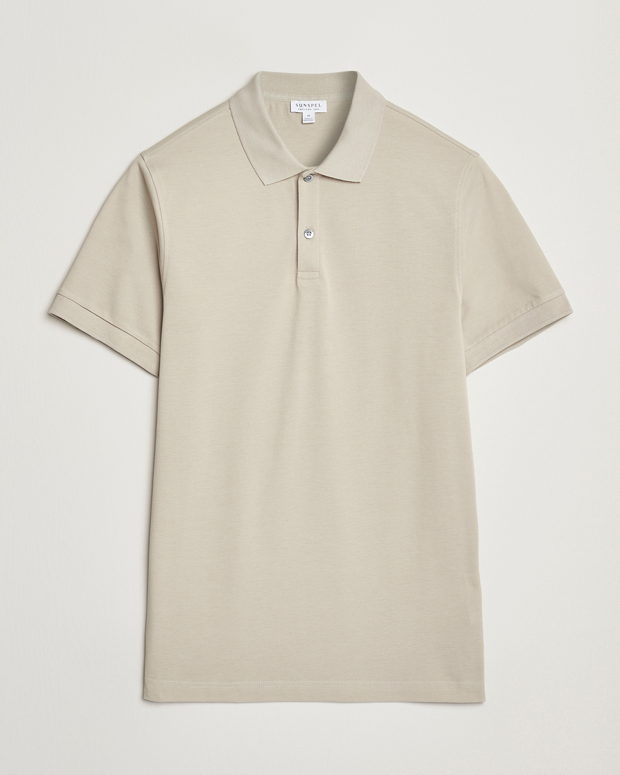 Homme | Polos | Sunspel | Supima Cotton Short Sleeve Pique Polo Ash Grey