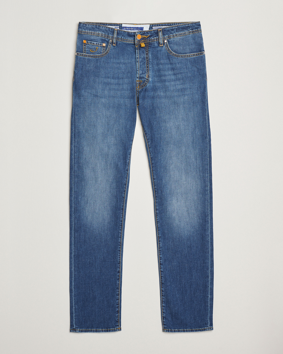 Homme | Jeans | Jacob Cohën | Bard Slim Fit Denim/Linen Jeans Mid Blue