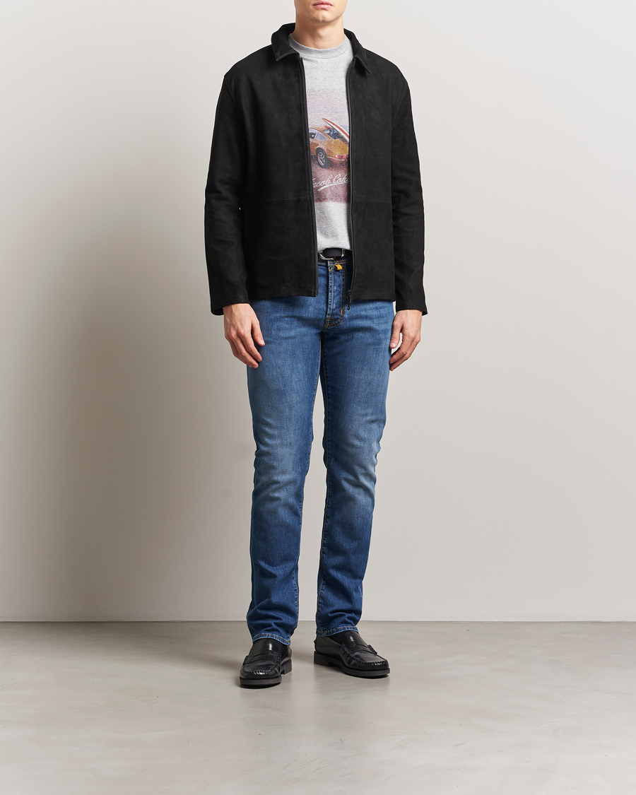 Homme | Jeans | Jacob Cohën | Bard Slim Fit Denim/Linen Jeans Mid Blue