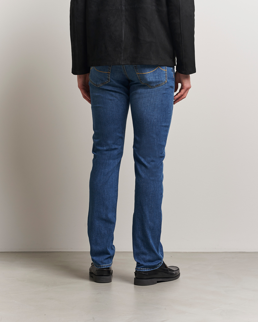 Homme | Jeans | Jacob Cohën | Bard Slim Fit Denim/Linen Jeans Mid Blue