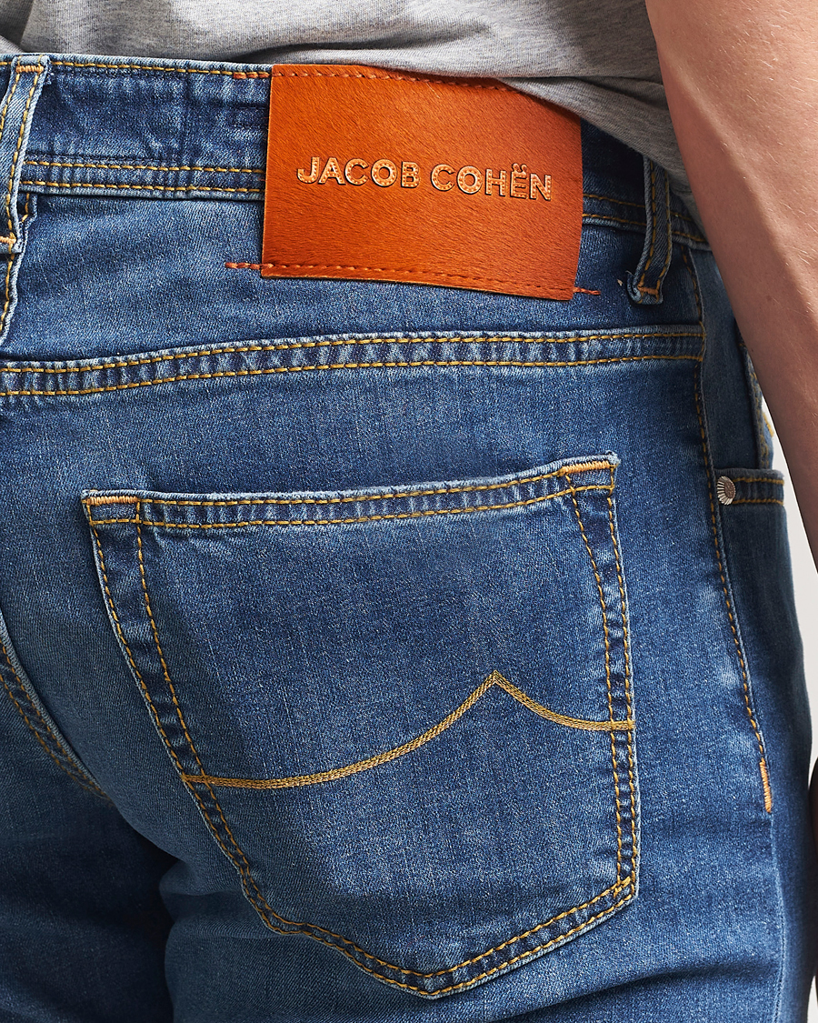 Homme | Jeans | Jacob Cohën | Bard Slim Fit Denim/Linen Jeans Mid Blue