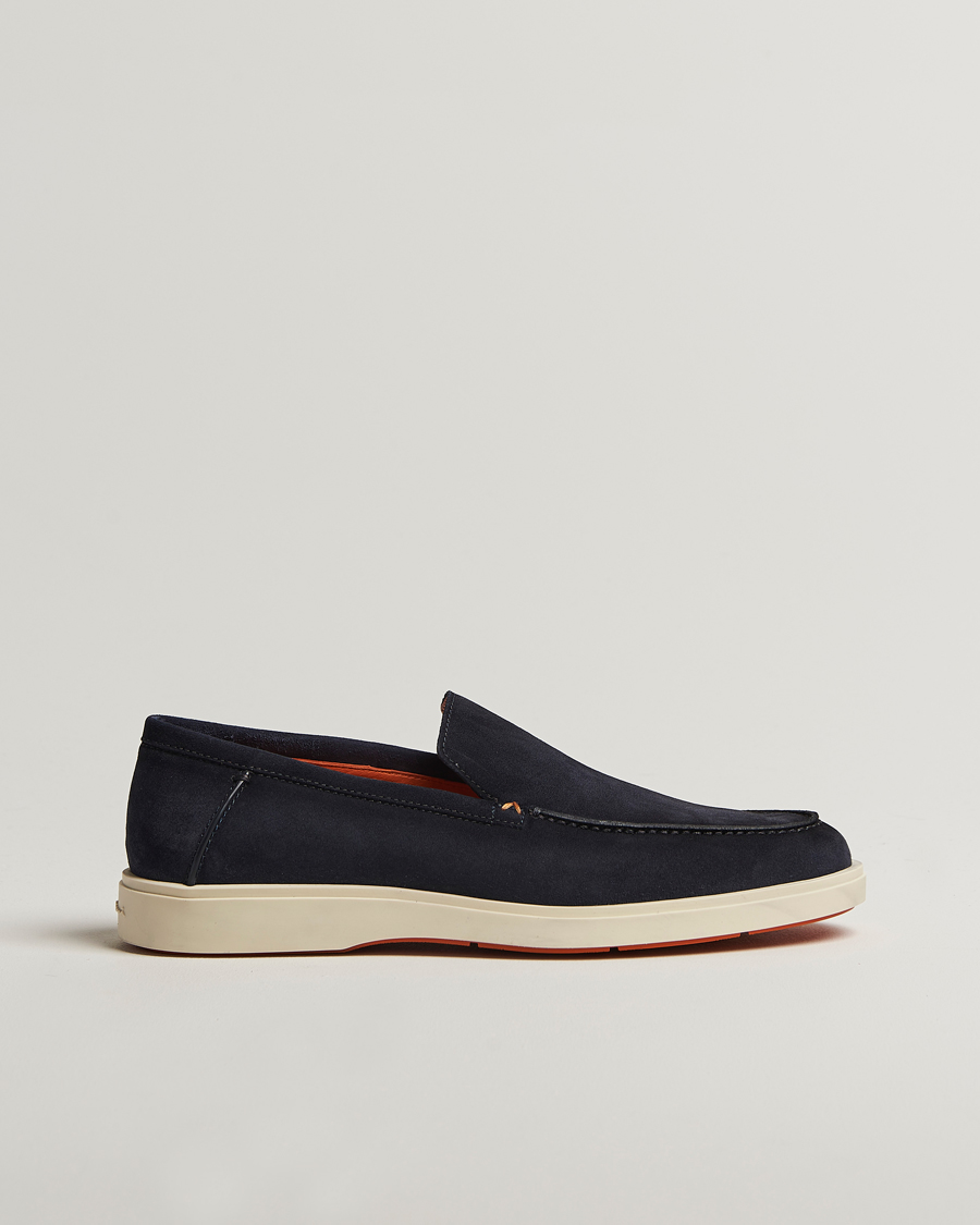 Homme | Santoni Detroit Loafers Navy Suede | Santoni | Detroit Loafers Navy Suede