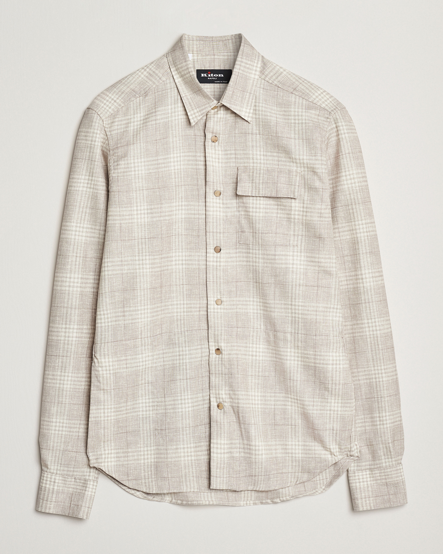 Homme | Chemises | Kiton | Virgin Wool Check Overshirt Beige