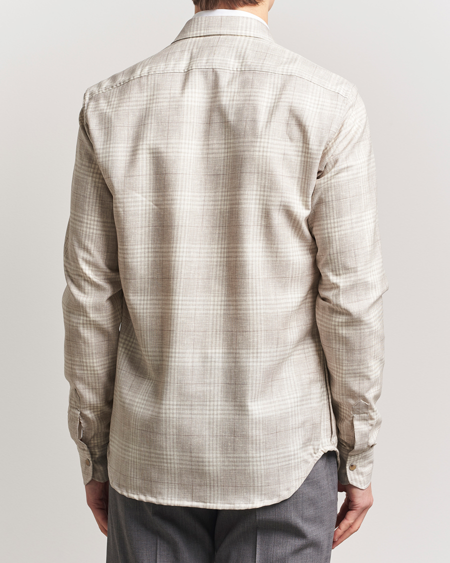 Homme | Chemises | Kiton | Virgin Wool Check Overshirt Beige