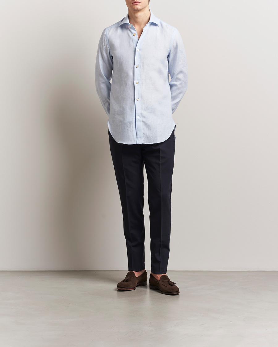 Homme | Chemises | Kiton | Linen Sport Shirt Light Blue