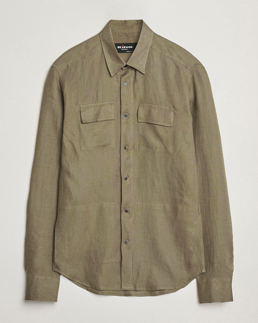 Homme | Chemises | Kiton | Linen Overshirt Olive