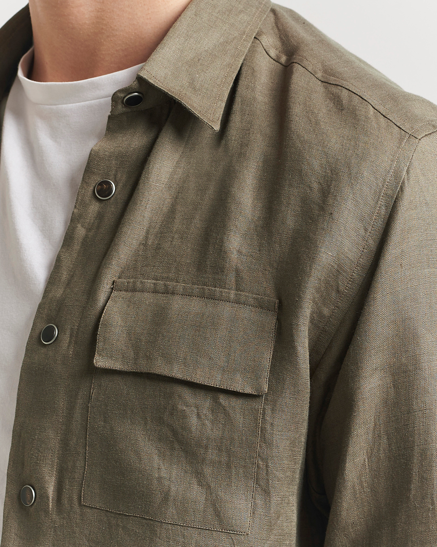 Homme | Chemises | Kiton | Linen Overshirt Olive