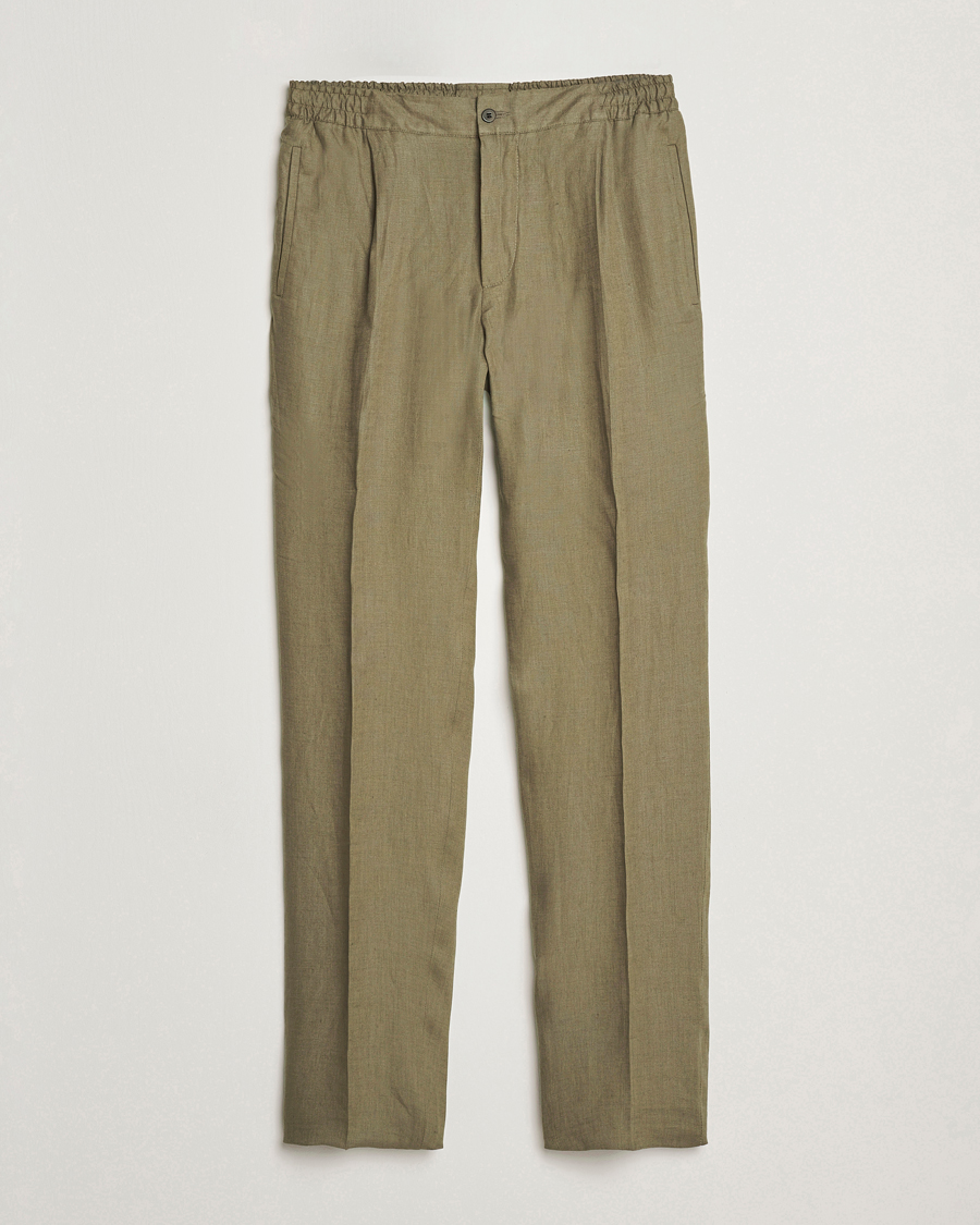 Homme | Pantalons | Kiton | Linen Drawstring Pants Olive