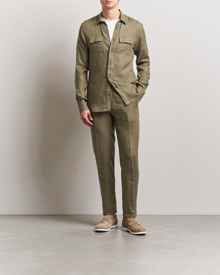 Homme | Pantalons | Kiton | Linen Drawstring Pants Olive