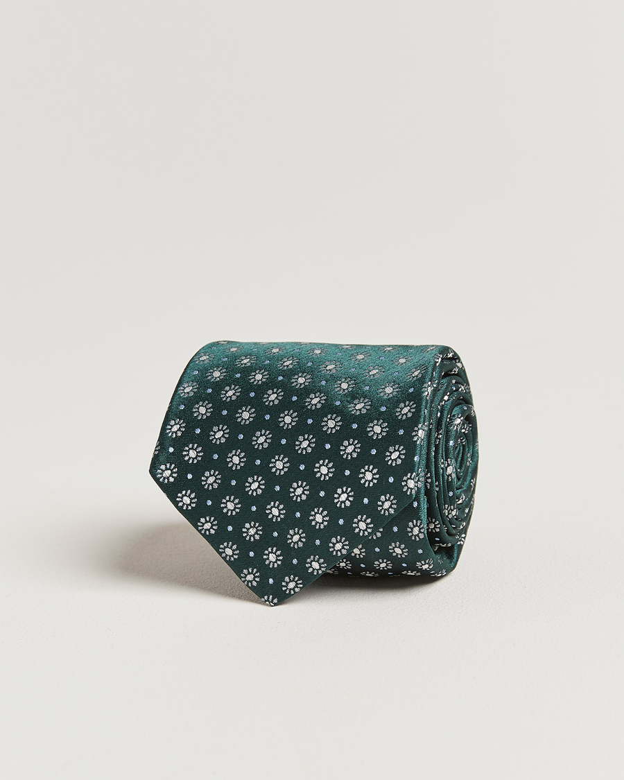 Homme | Kiton Flower Jacquard Silk Tie Dark Green | Kiton | Flower Jacquard Silk Tie Dark Green