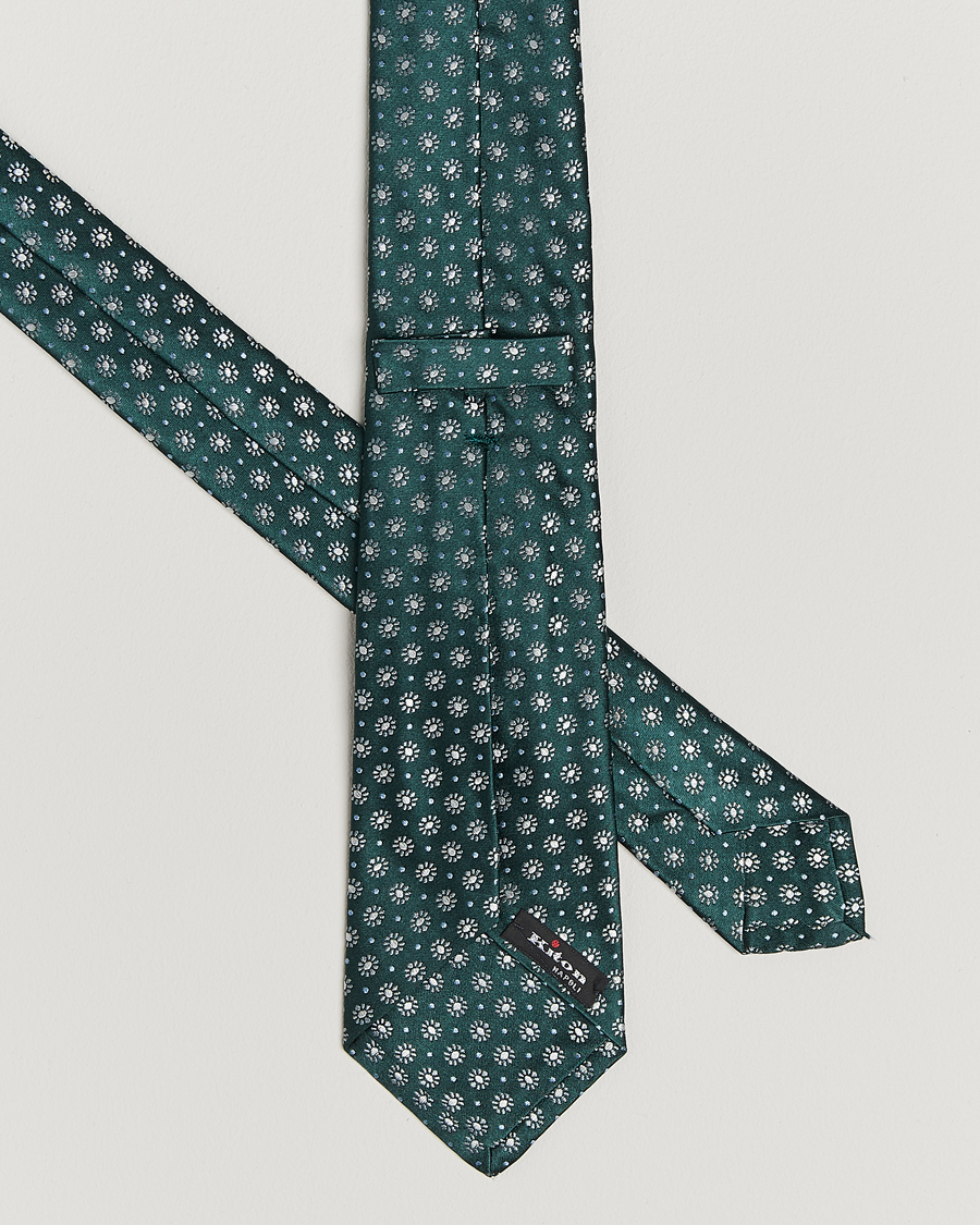 Homme | Kiton Flower Jacquard Silk Tie Dark Green | Kiton | Flower Jacquard Silk Tie Dark Green