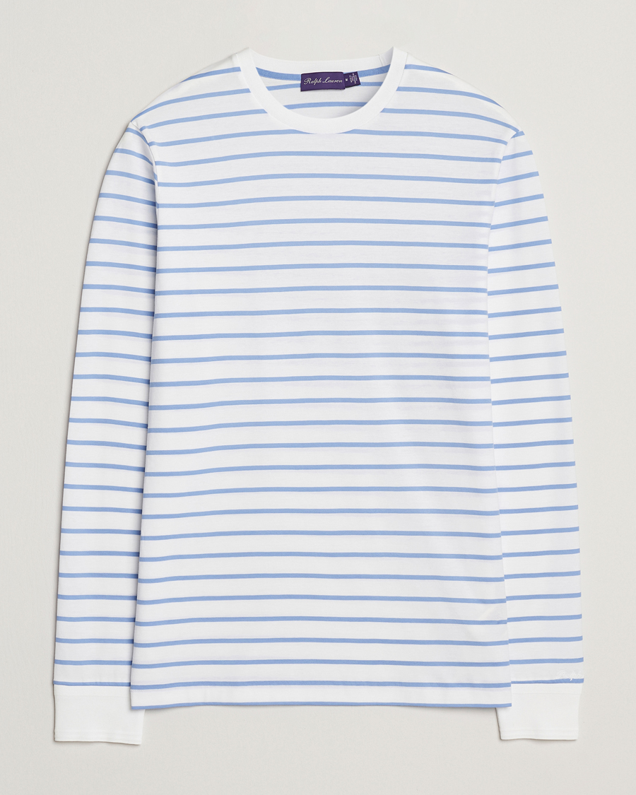 Homme | T-shirts | Ralph Lauren Purple Label | Long Sleeve Striped T-Shirt White/Cornflower