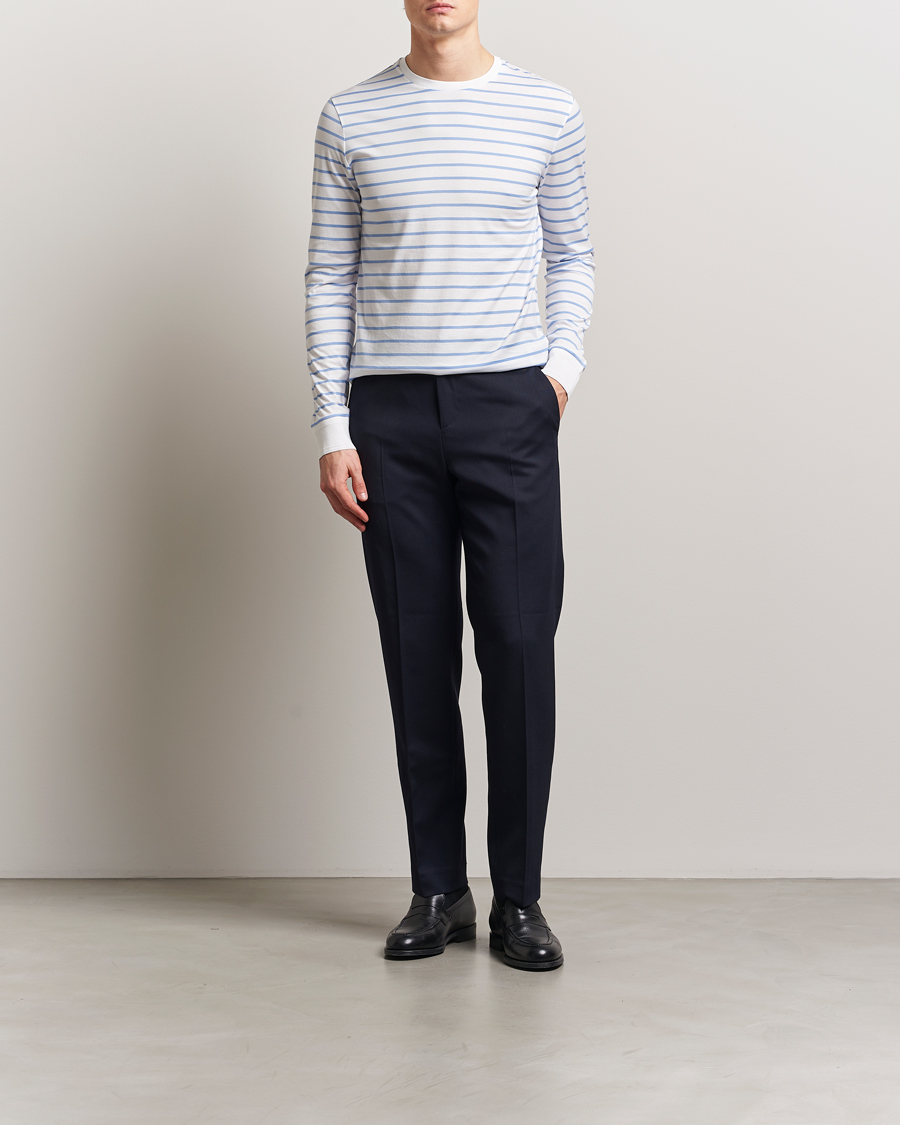 Homme | T-shirts | Ralph Lauren Purple Label | Long Sleeve Striped T-Shirt White/Cornflower