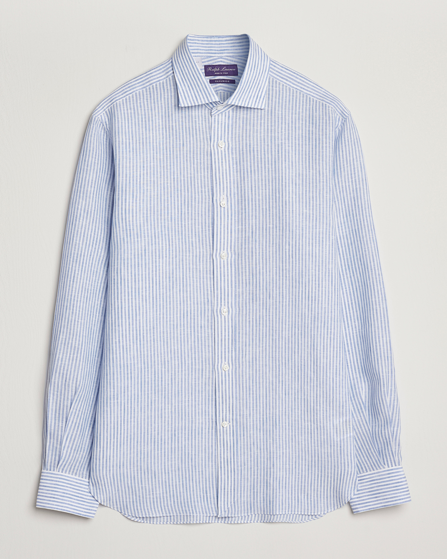 Homme | Chemises | Ralph Lauren Purple Label | Striped Linen Shirt Light Blue