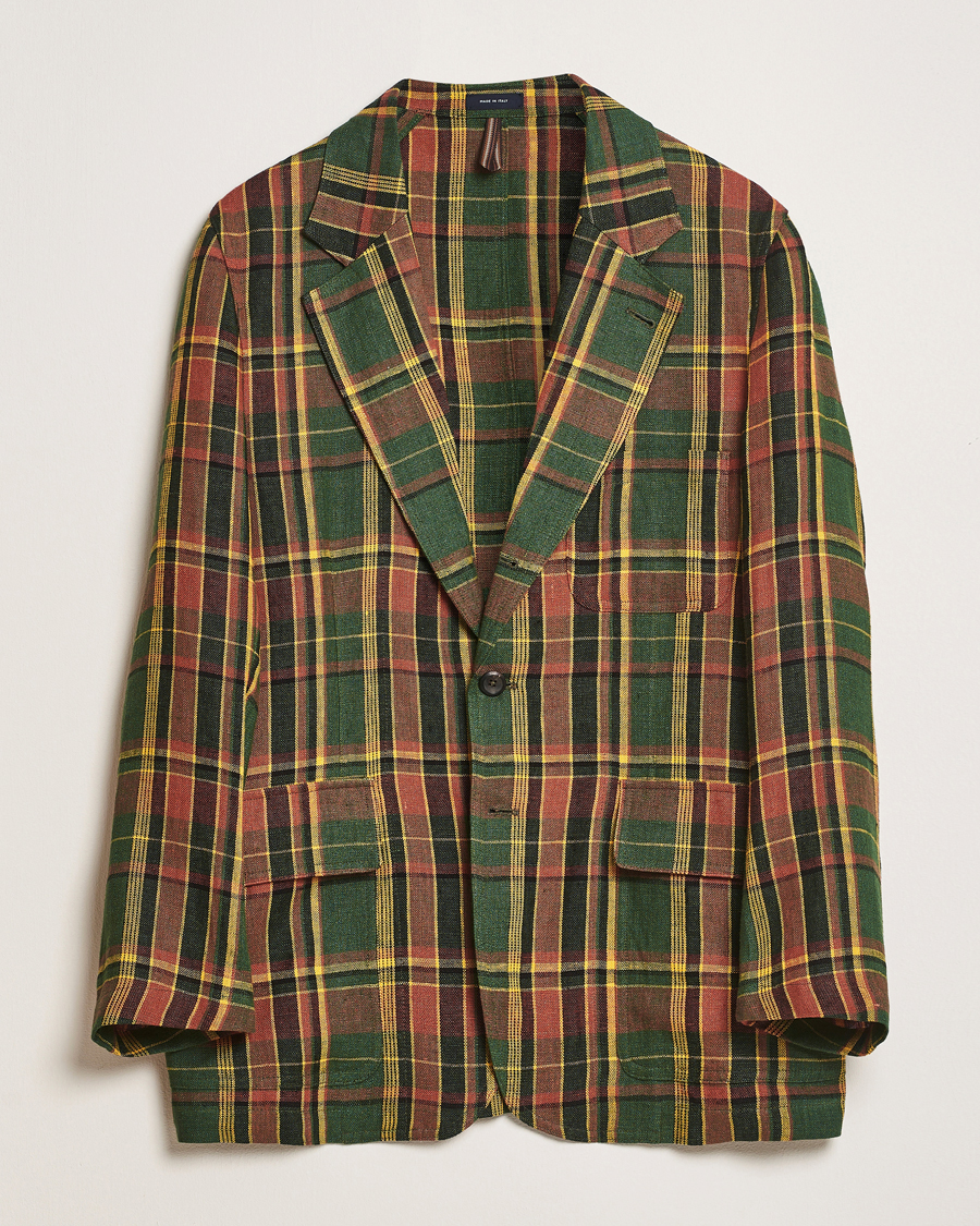 Homme | Blazers | Drake's | MKI Linen Madras Games Blazer Brown/Green