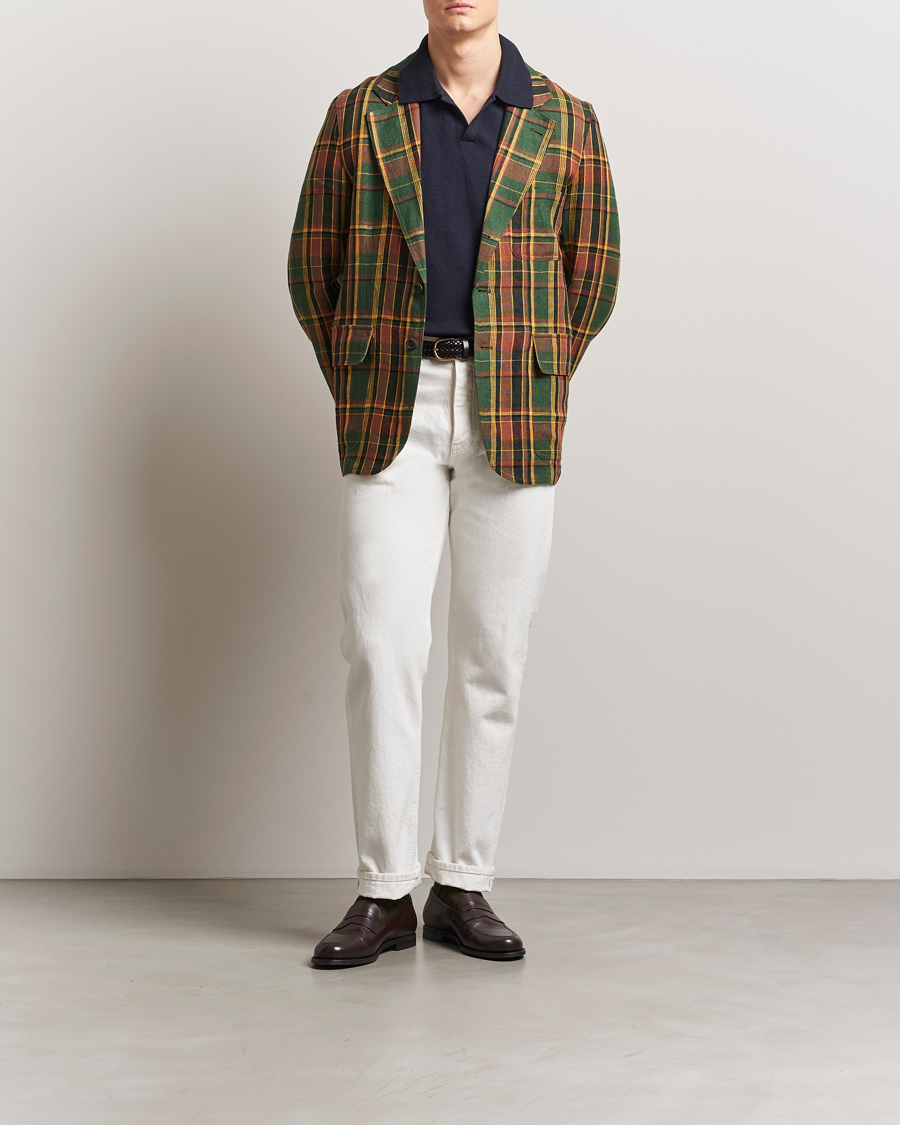 Homme | Blazers | Drake's | MKI Linen Madras Games Blazer Brown/Green