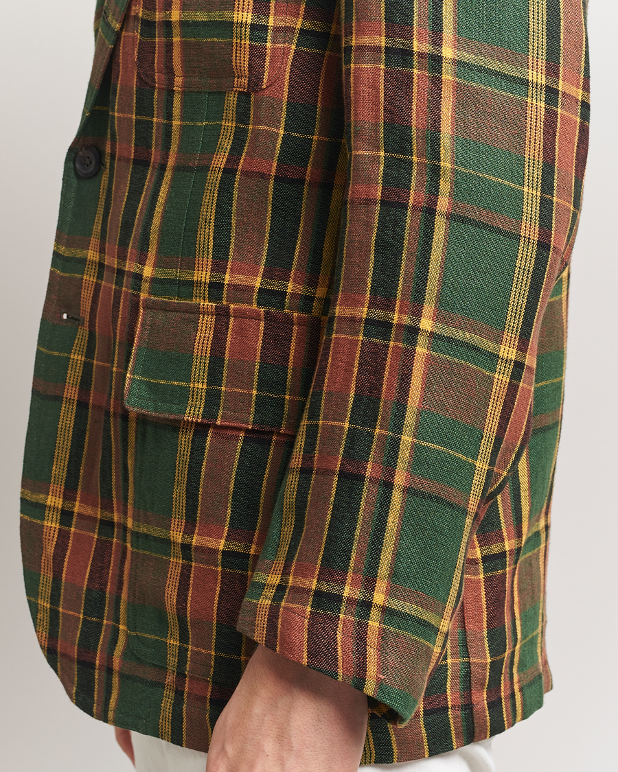 Homme | Blazers | Drake's | MKI Linen Madras Games Blazer Brown/Green