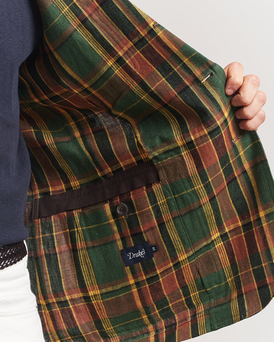 Homme | Blazers | Drake's | MKI Linen Madras Games Blazer Brown/Green
