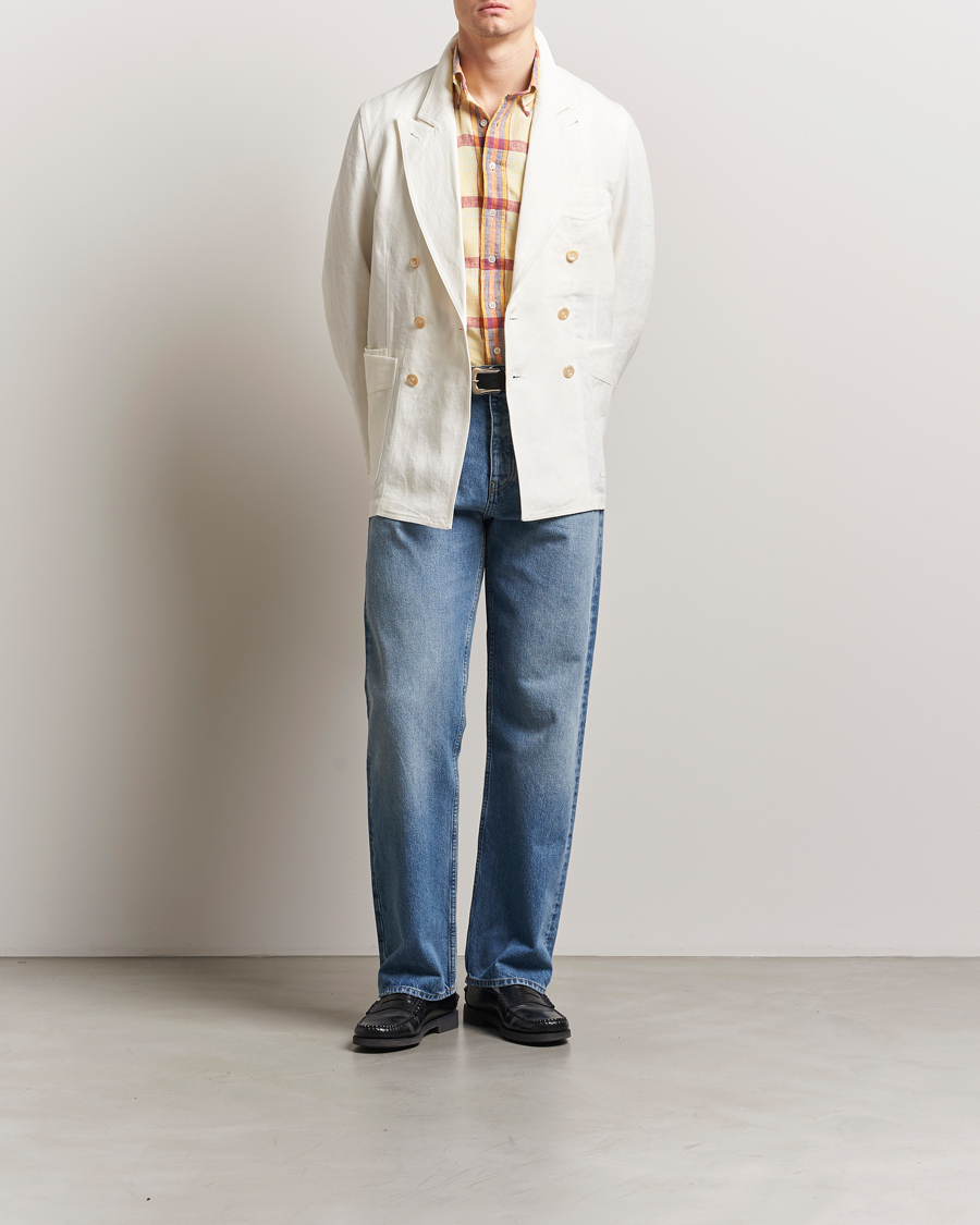 Homme | Blazers | Drake's | MKIII Linen Games Double Breasted Blazer Ecru