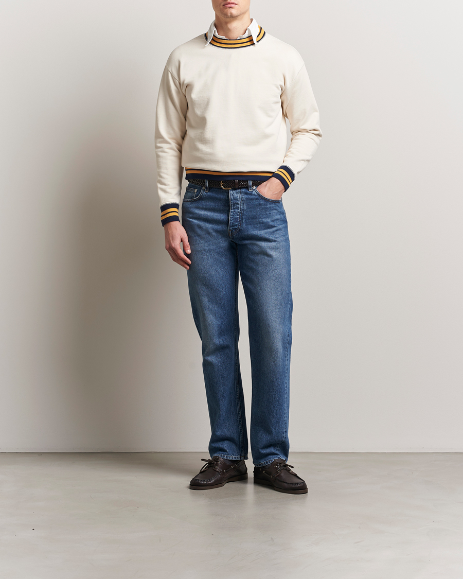 Homme | Pulls Et Tricots | Drake's | Striped Rib Long Sleeve Sweatshirt Ecru/Navy