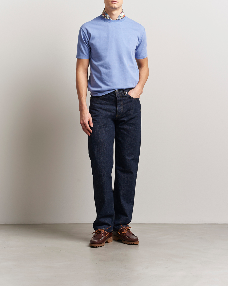 Homme | T-shirts | Drake's | Embroidered Hiking T-Shirt Lavender Blue