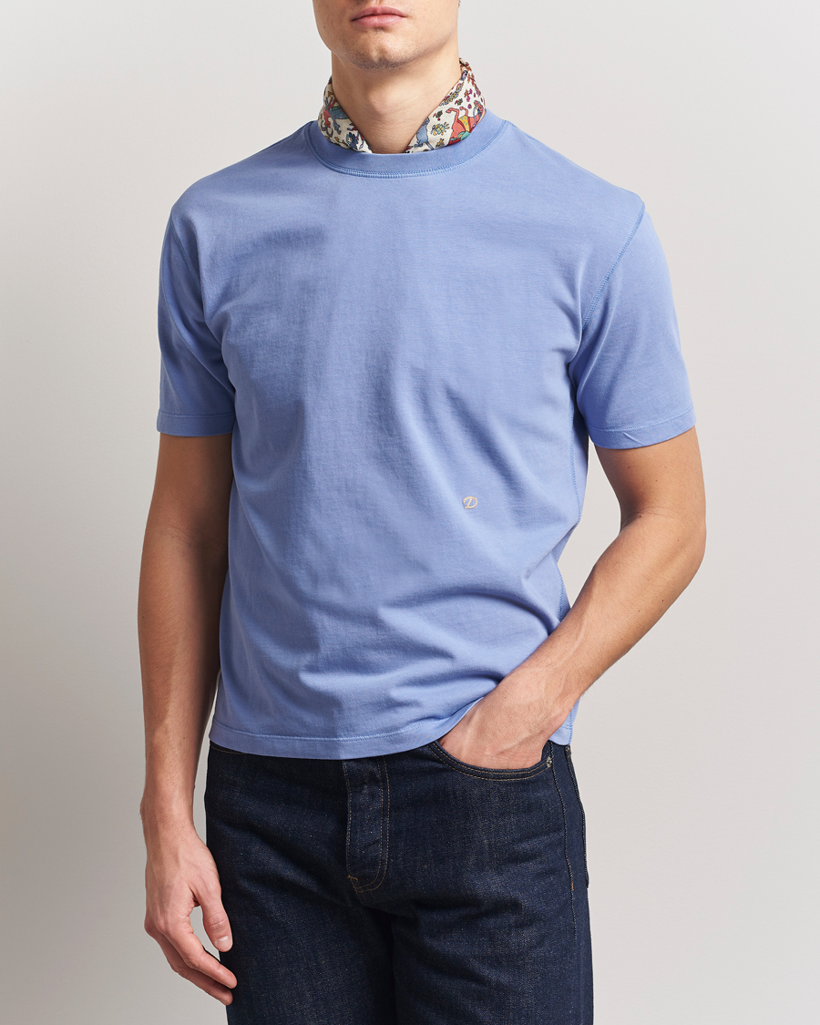 Homme | T-shirts | Drake's | Embroidered Hiking T-Shirt Lavender Blue