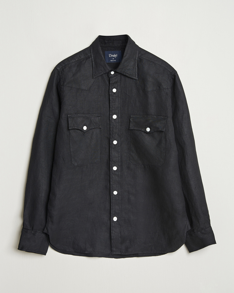Homme | Chemises | Drake's | Linen Twill Western Shirt Black