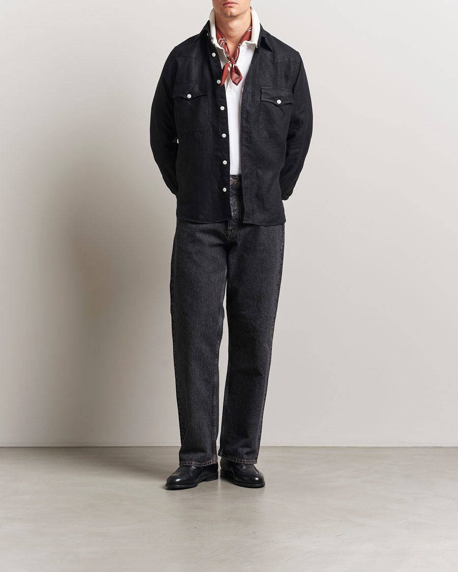Homme | Chemises | Drake's | Linen Twill Western Shirt Black