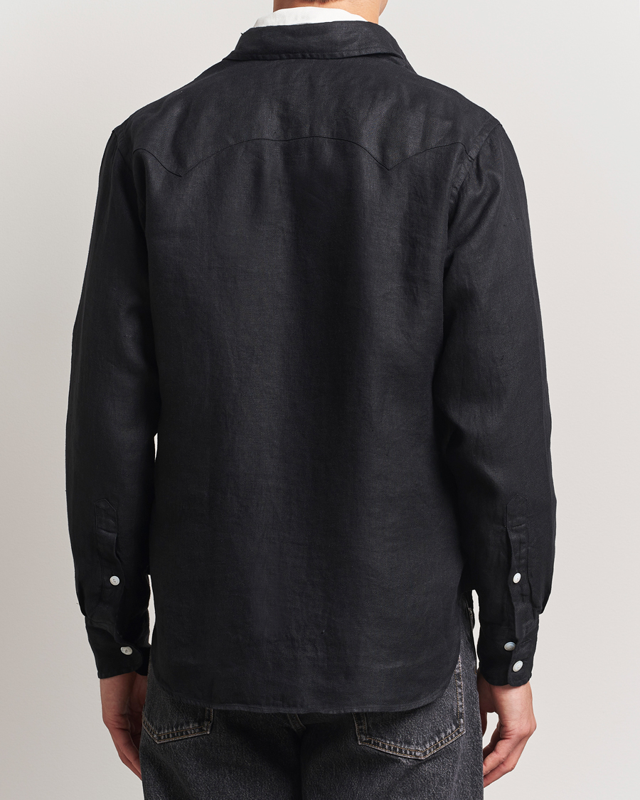 Homme | Chemises | Drake's | Linen Twill Western Shirt Black