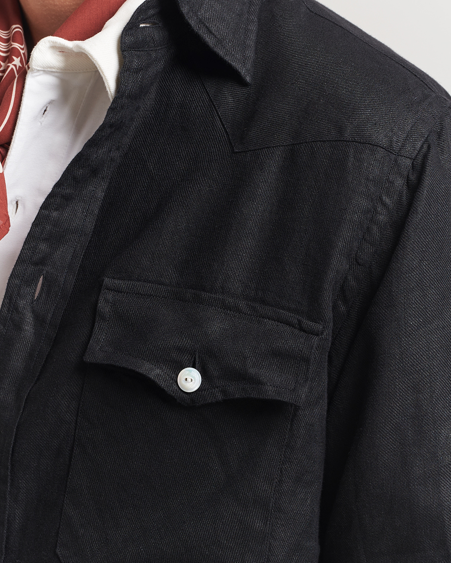 Homme | Chemises | Drake's | Linen Twill Western Shirt Black