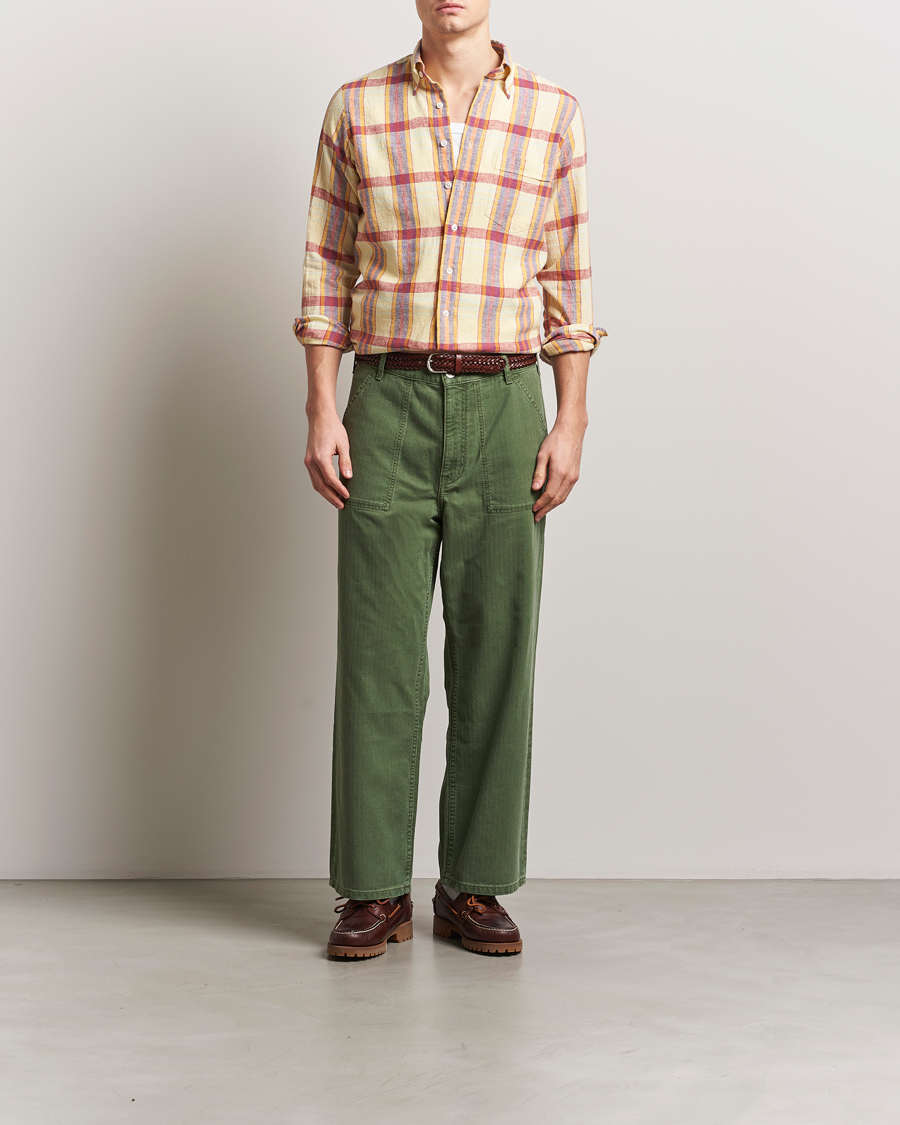 Homme | Chemises | Drake's | Madras Cotton/Linen Button Down Shirt Yellow/Red/Navy