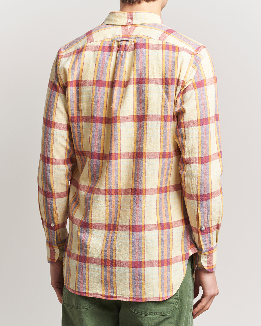Homme | Chemises | Drake's | Madras Cotton/Linen Button Down Shirt Yellow/Red/Navy