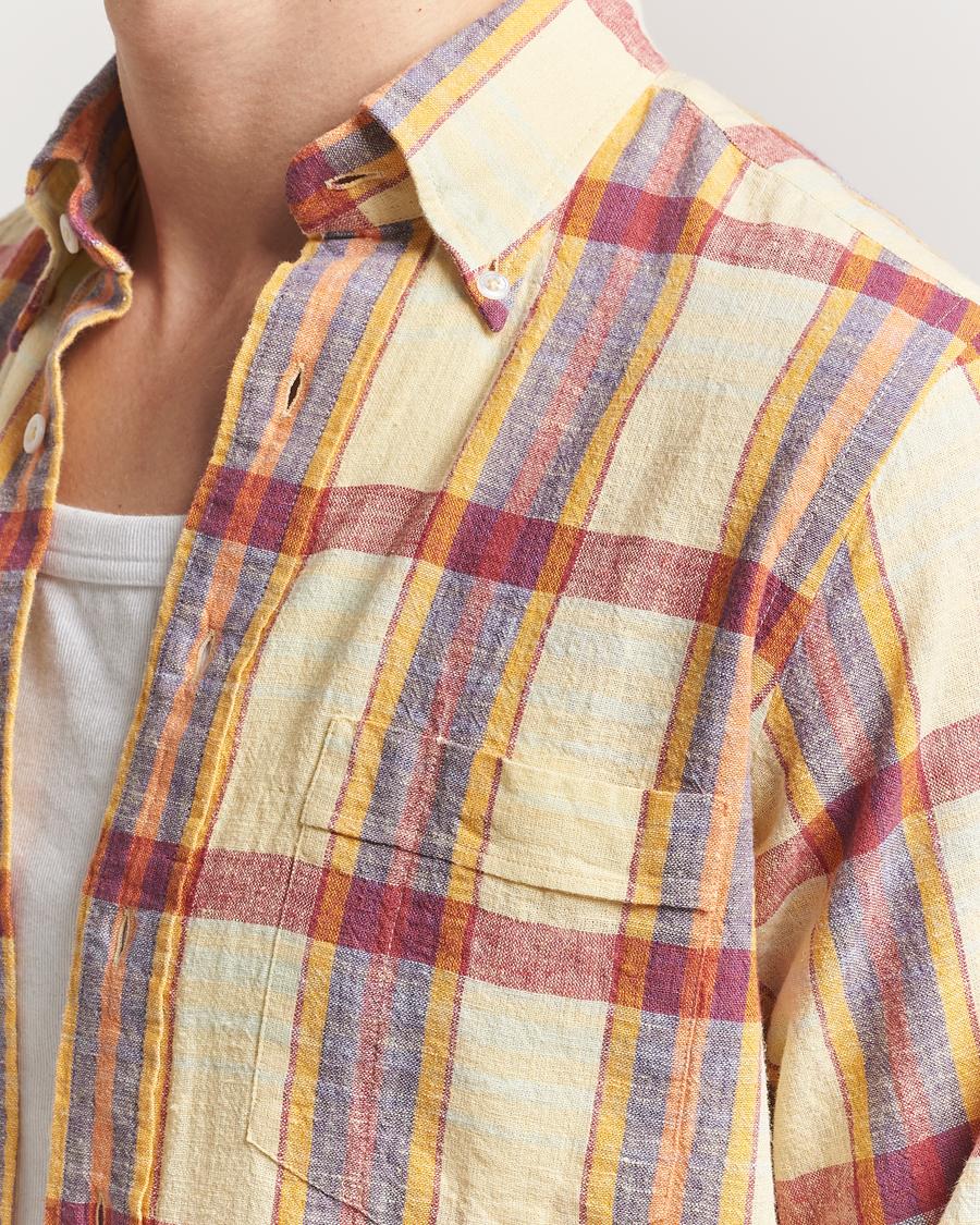 Homme | Chemises | Drake's | Madras Cotton/Linen Button Down Shirt Yellow/Red/Navy