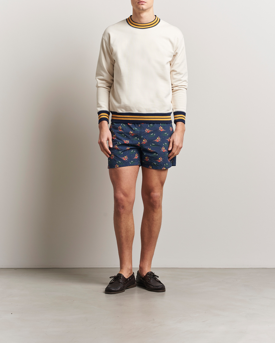 Homme | Maillots De Bain | Drake's | Bathers Print Drawstring Swimshorts Navy