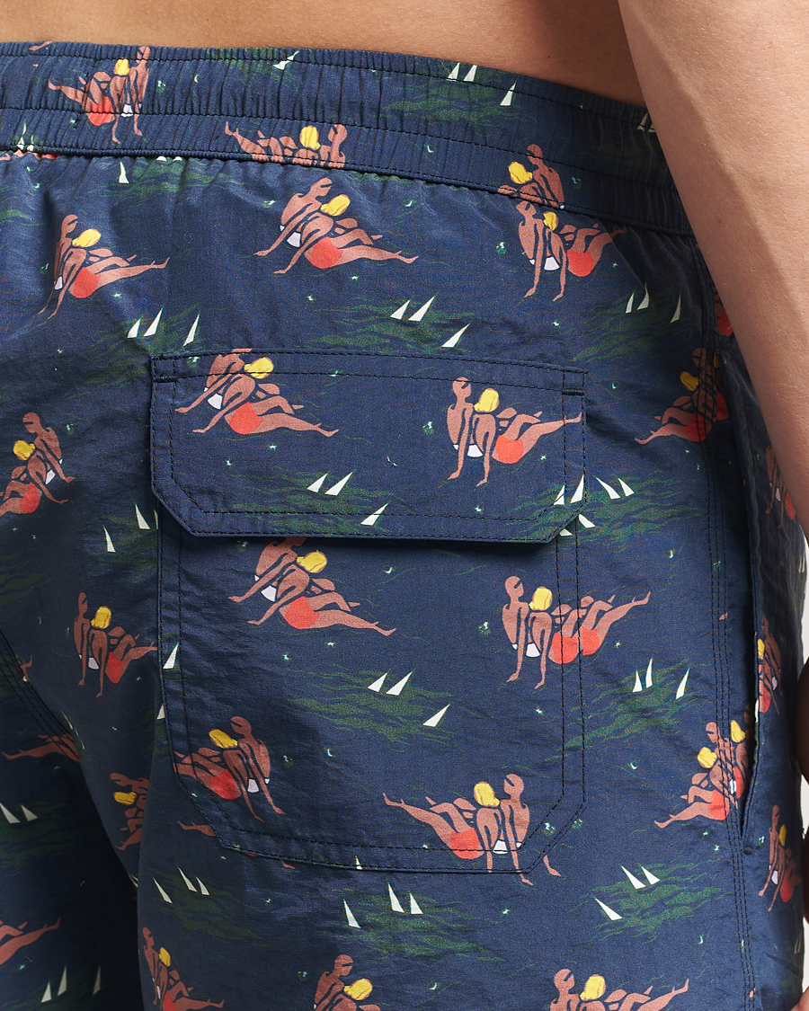 Homme | Maillots De Bain | Drake's | Bathers Print Drawstring Swimshorts Navy