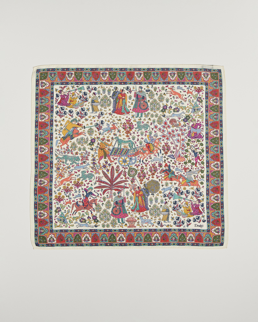 Homme | Drake's Floral Moghul Bandana Ecru/Navy/Magenta | Drake's | Floral Moghul Bandana Ecru/Navy/Magenta