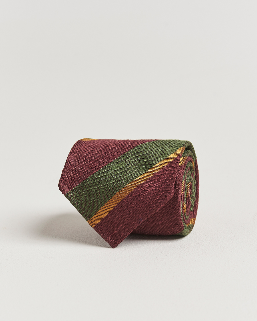 Homme | Drake's Shantung Multi Stripe Silk Tie Burgundy | Drake's | Shantung Multi Stripe Silk Tie Burgundy