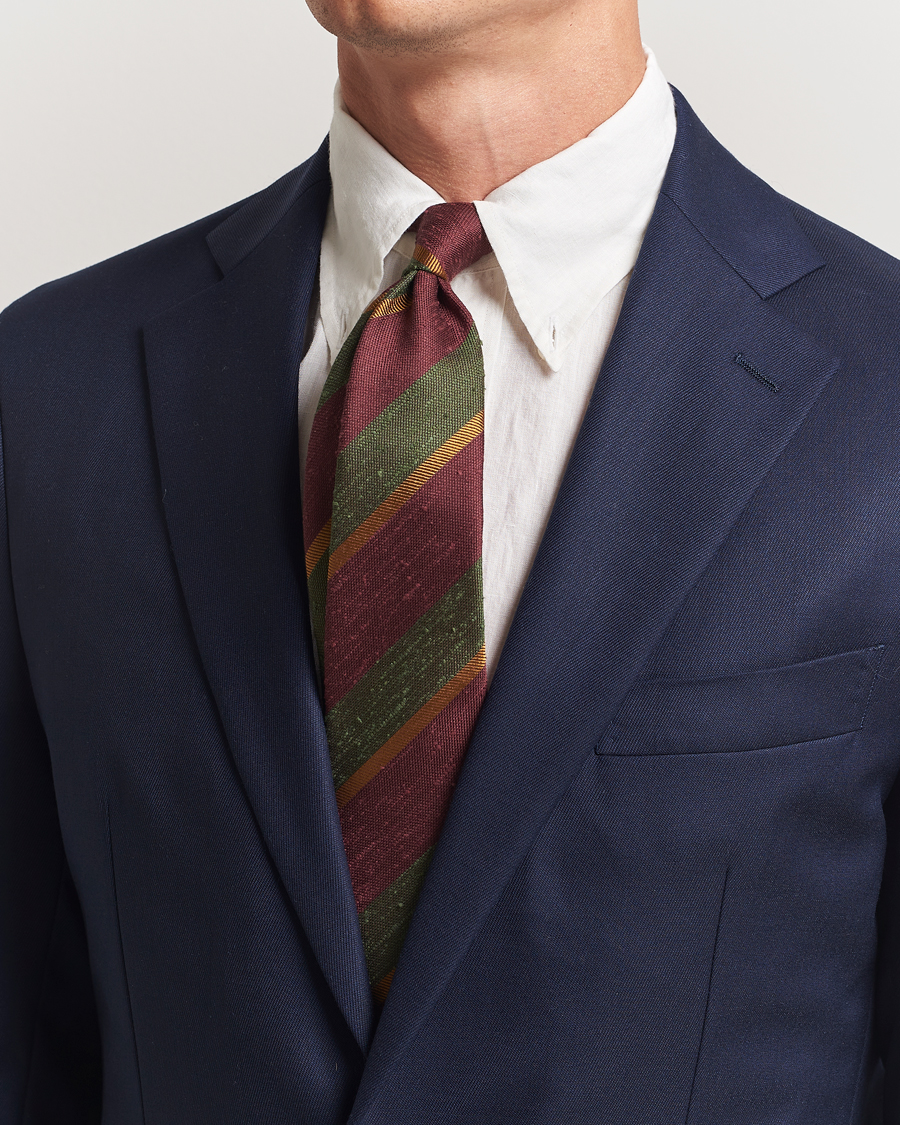Homme | Drake's Shantung Multi Stripe Silk Tie Burgundy | Drake's | Shantung Multi Stripe Silk Tie Burgundy