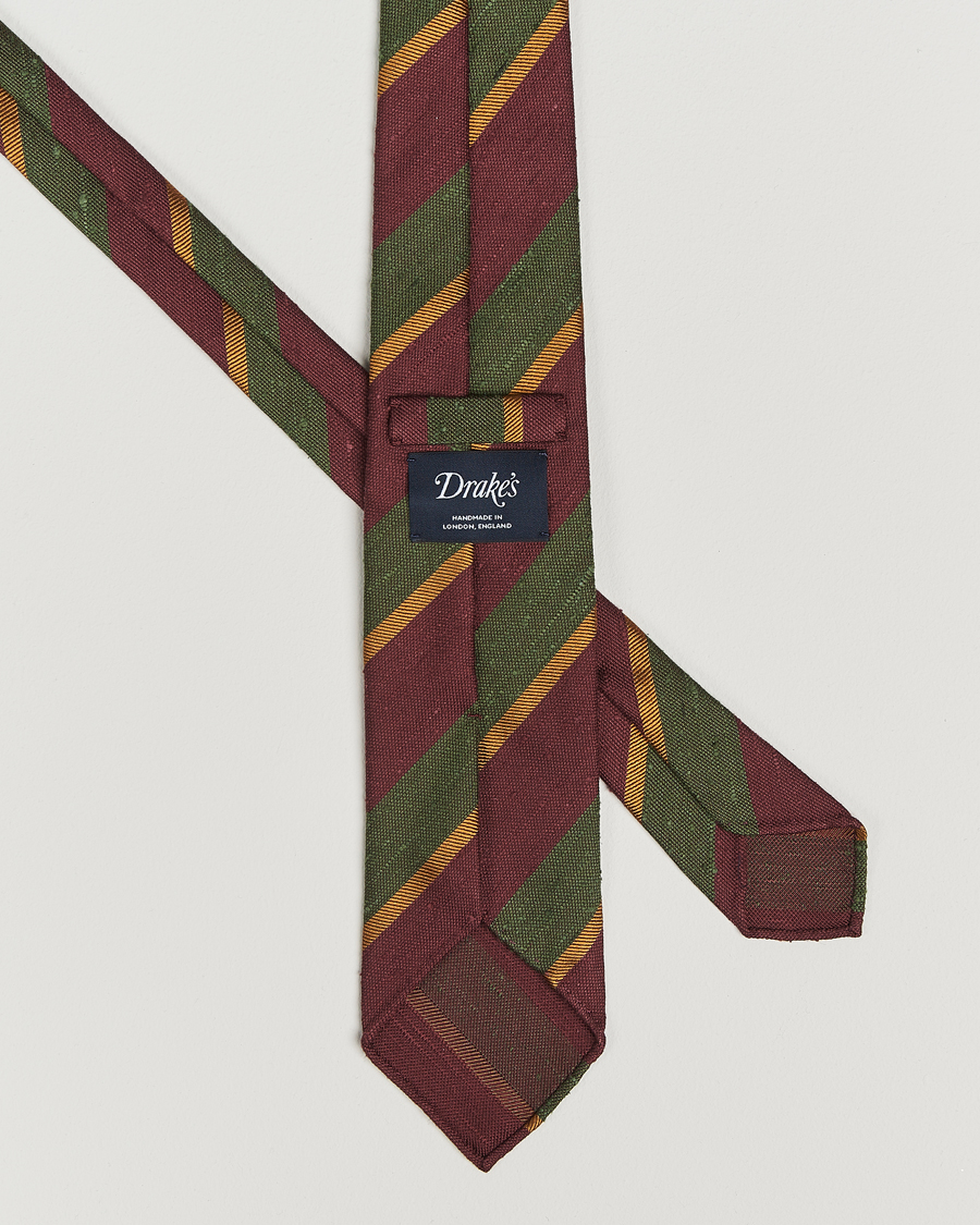 Homme | Drake's Shantung Multi Stripe Silk Tie Burgundy | Drake's | Shantung Multi Stripe Silk Tie Burgundy