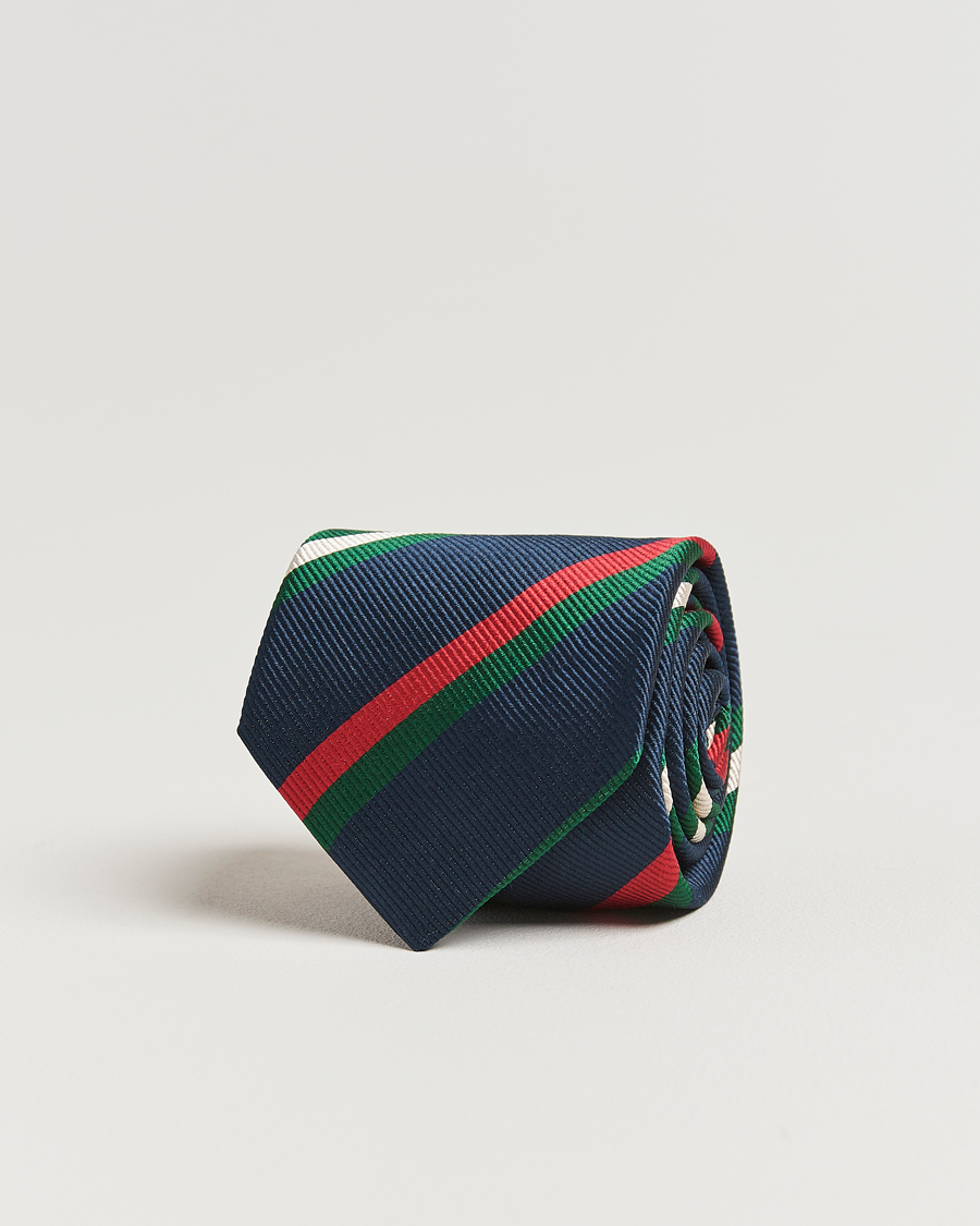 Homme | Drake's Classic Reppe Stripe Silk Tie Navy/Red/Green/White | Drake's | Classic Reppe Stripe Silk Tie Navy/Red/Green/White