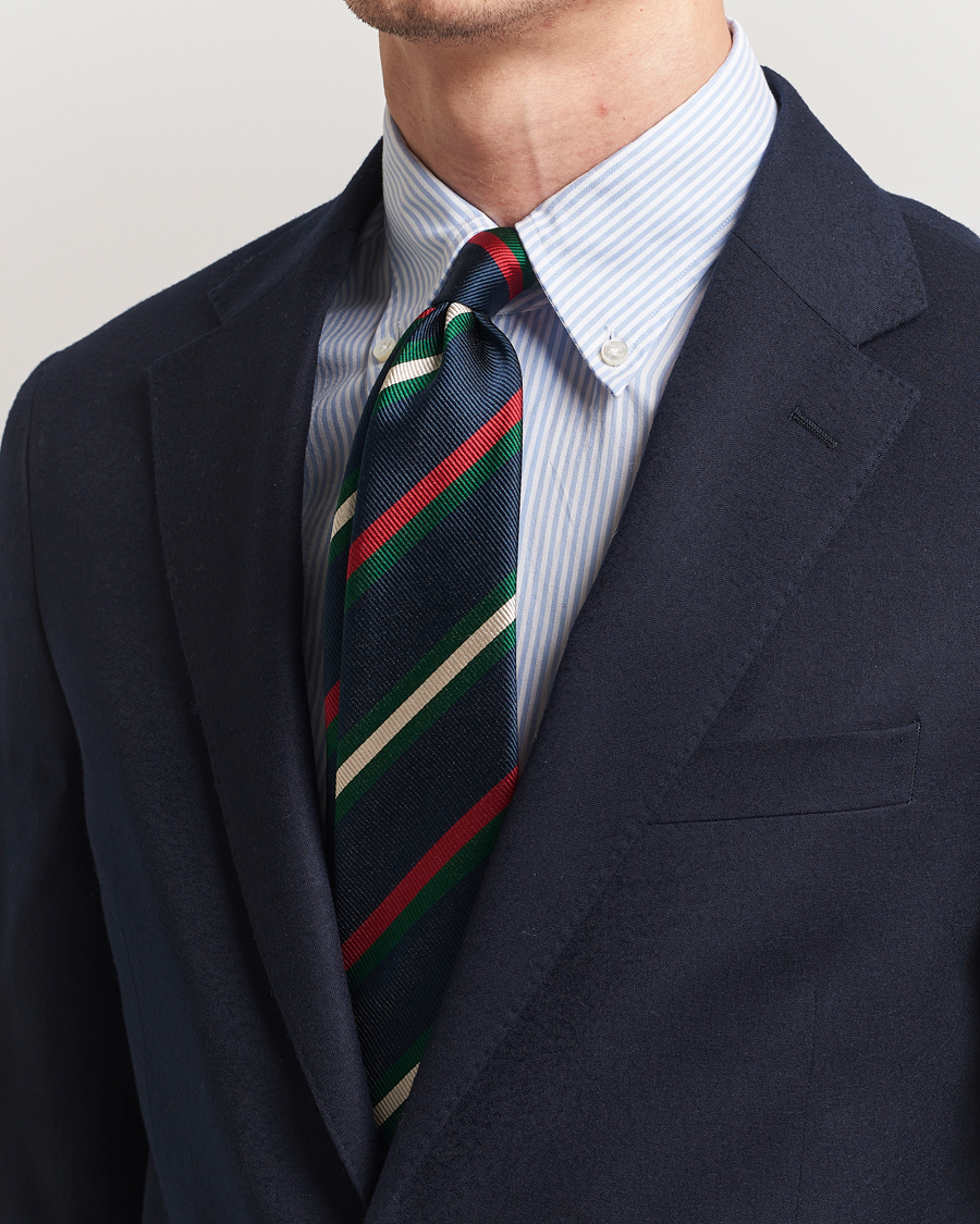 Homme | Drake's Classic Reppe Stripe Silk Tie Navy/Red/Green/White | Drake's | Classic Reppe Stripe Silk Tie Navy/Red/Green/White