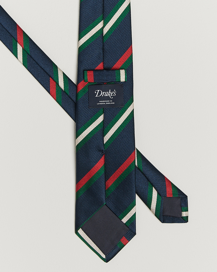 Homme | Drake's Classic Reppe Stripe Silk Tie Navy/Red/Green/White | Drake's | Classic Reppe Stripe Silk Tie Navy/Red/Green/White