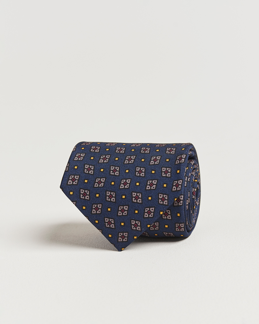 Homme | Drake's Mini Diamond Medallion Silk Twill Tie Navy | Drake's | Mini Diamond Medallion Silk Twill Tie Navy
