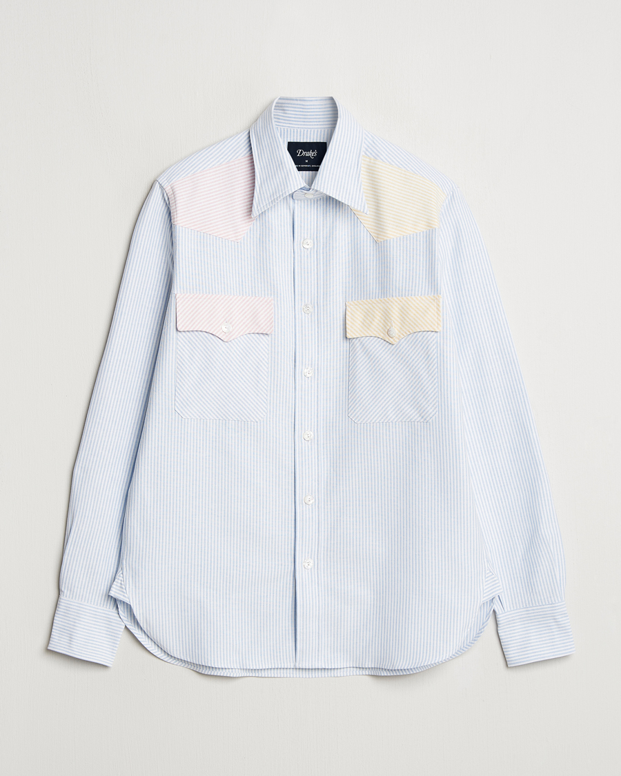 Homme | Chemises | Drake's | Oxford Stripe Western Fun Shirt Light Blue