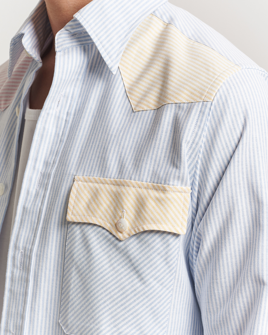 Homme | Chemises | Drake's | Oxford Stripe Western Fun Shirt Light Blue